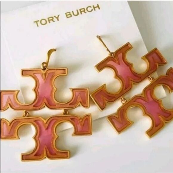Tory Burch Gold Britten , Pink Transparent French Wire Dangle Earring’s - Picture 1 of 5